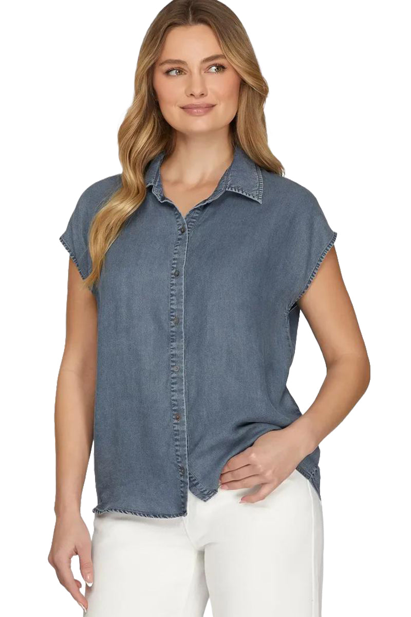 Chambray Button Down Top