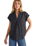 Split V-neck Drop Shoulder Short Sleeve Top Black