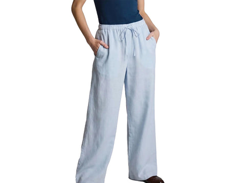 Women's lyocell linen straight leg pants in light blue 
