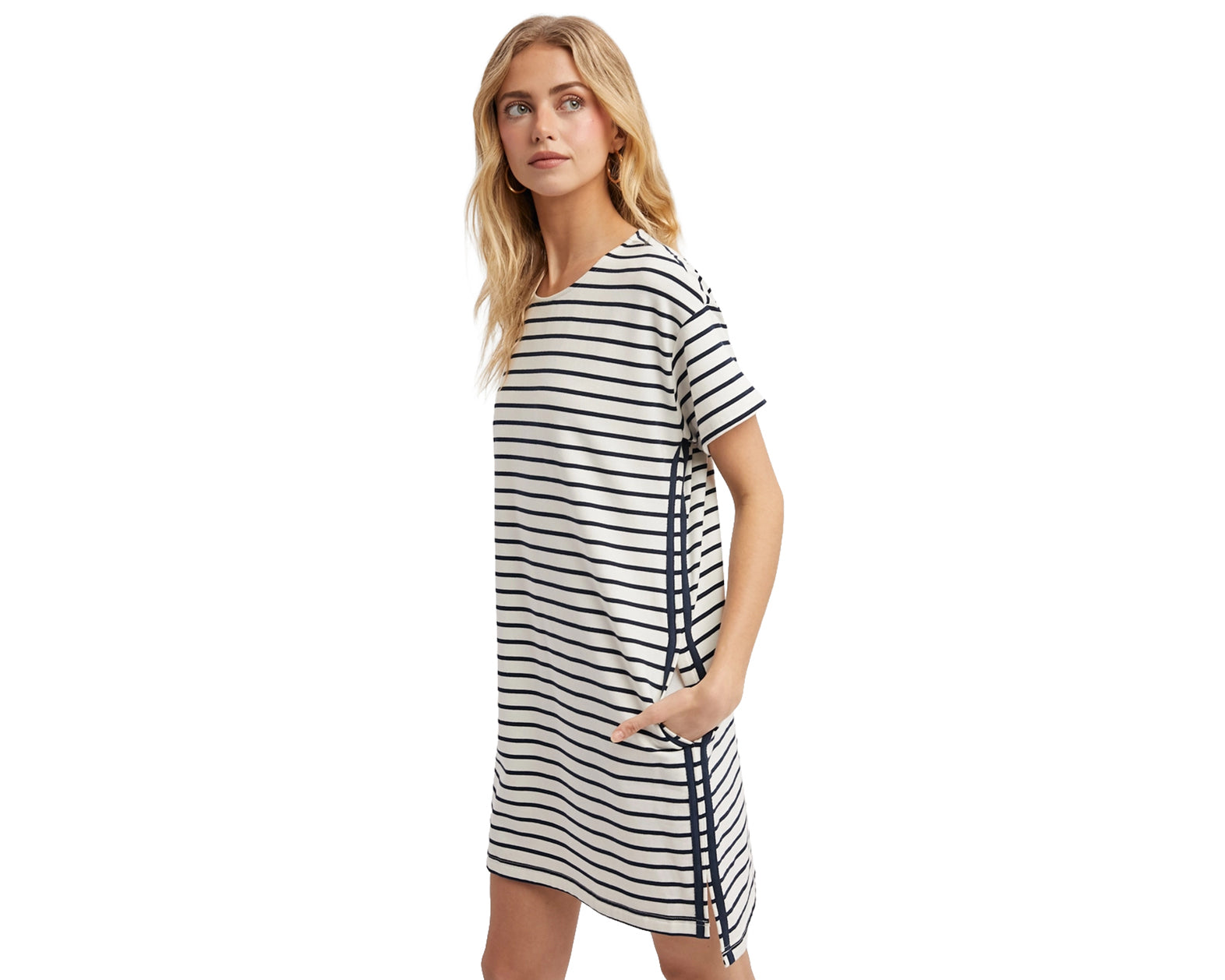 Navy and White Striped T-Shirt Dress