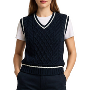 Varsity Style Cable Knit Sweater Vest