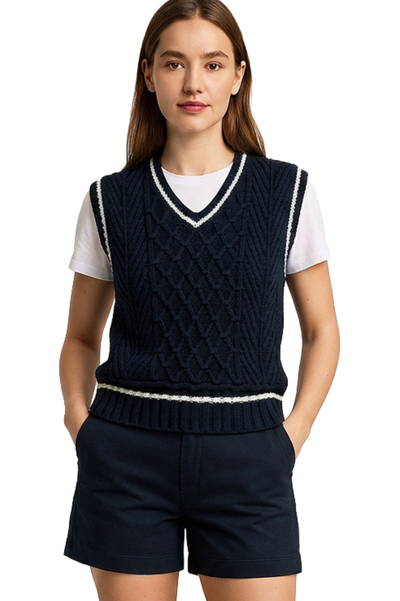 Varsity Style Cable Knit Sweater Vest