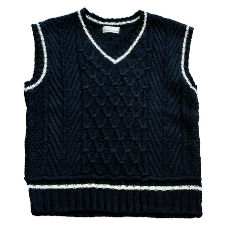Women's navy blue varsity cable knit sweater vest 